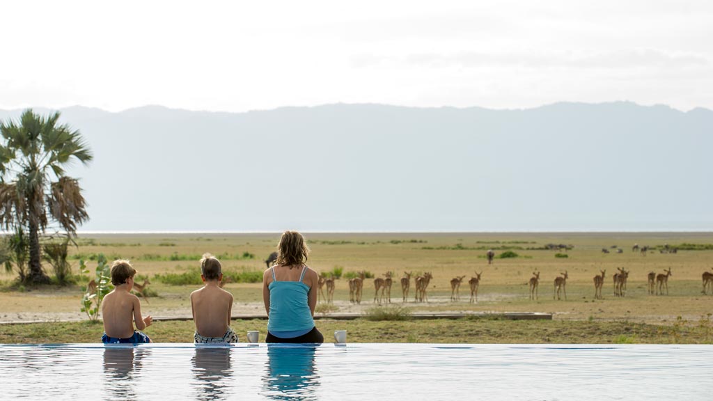Tanzania family safari — pool view over the savannah