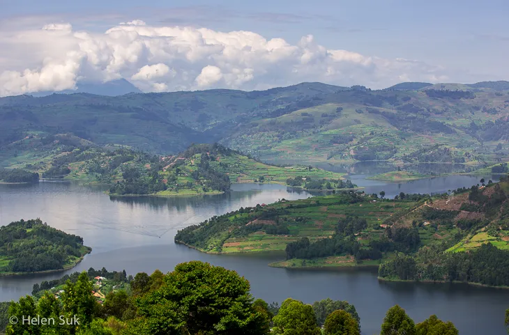 Lake Bunyonyi terraced hills and islands in Uganda