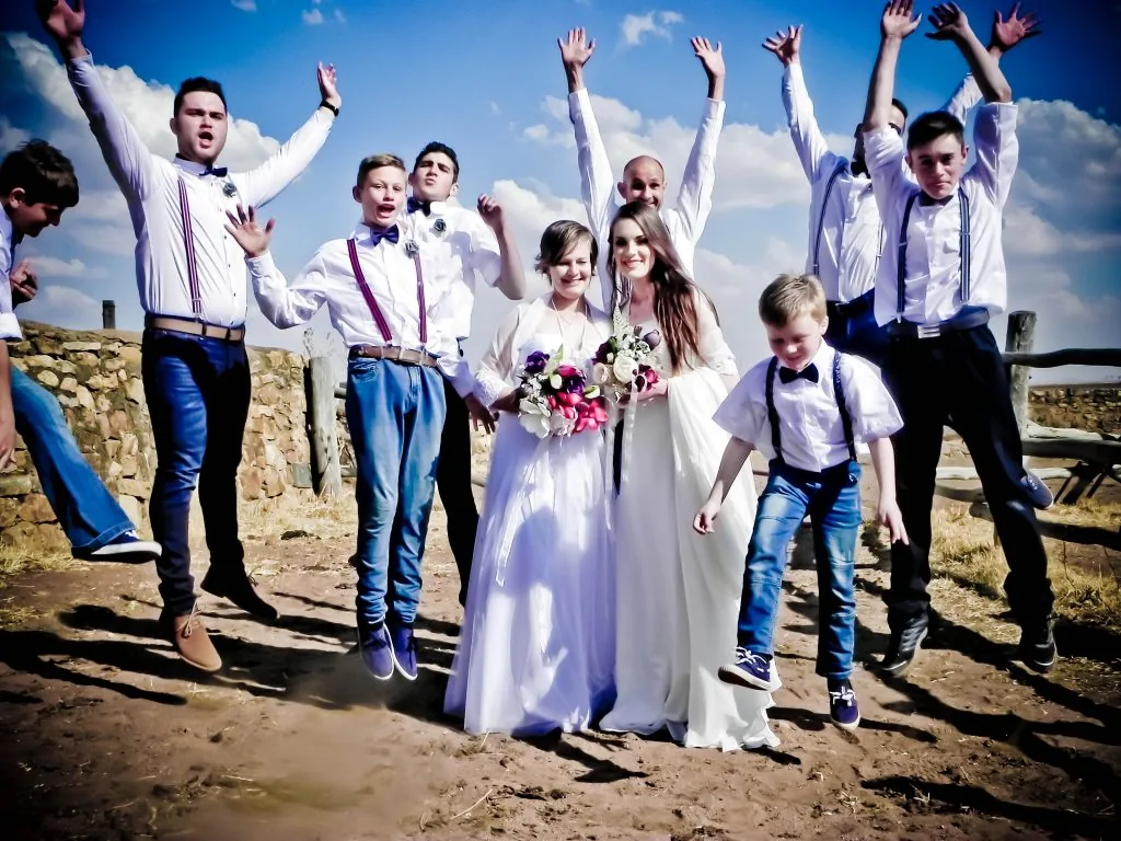 Wedding party celebrating outdoors in Africa